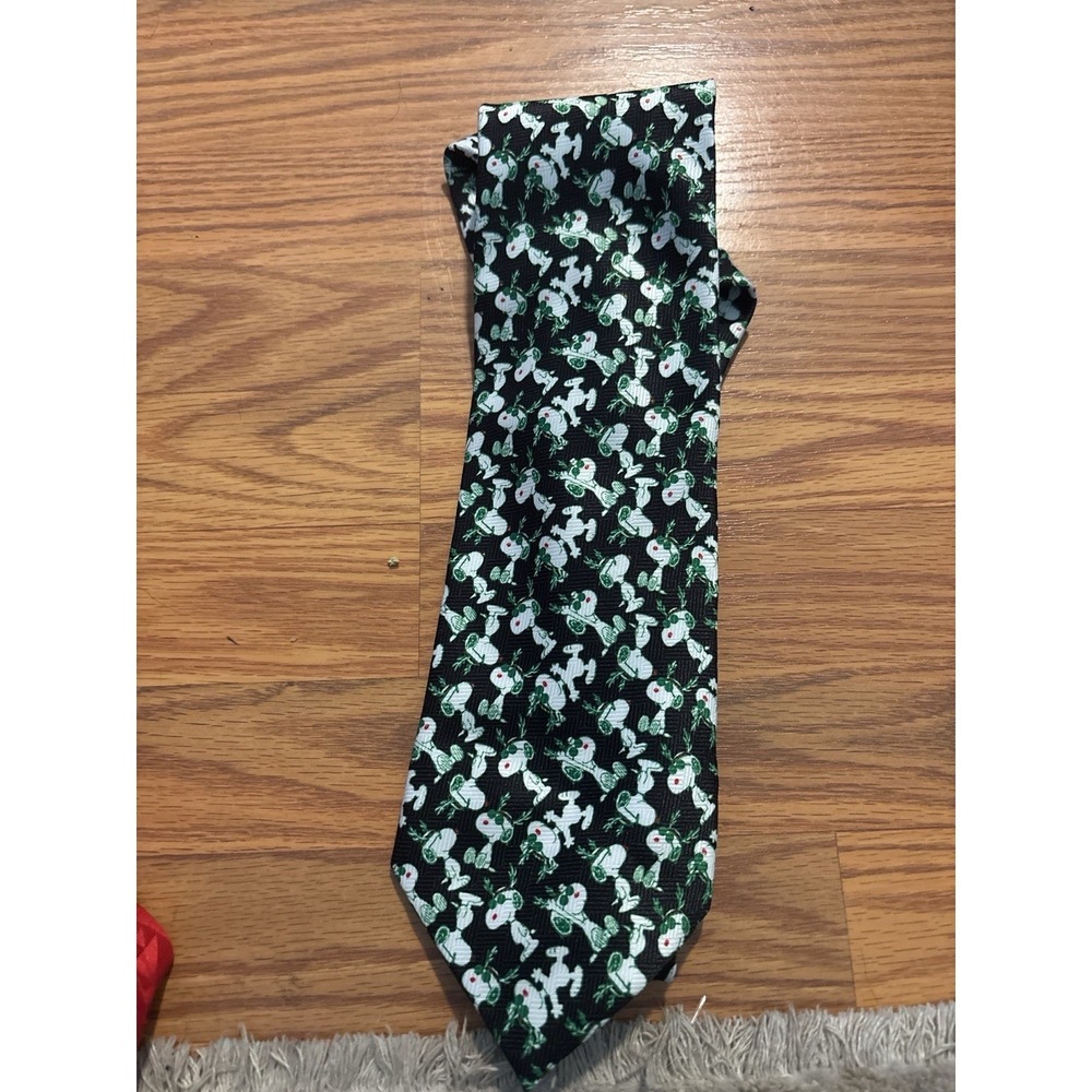 Peanuts Celebration Snoopy Mens Tie Black All Over Print Polyester Necktie